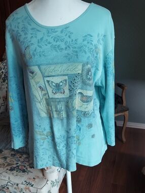 Cuddl Duds Teal Nature-Print Long Sleeve Tee